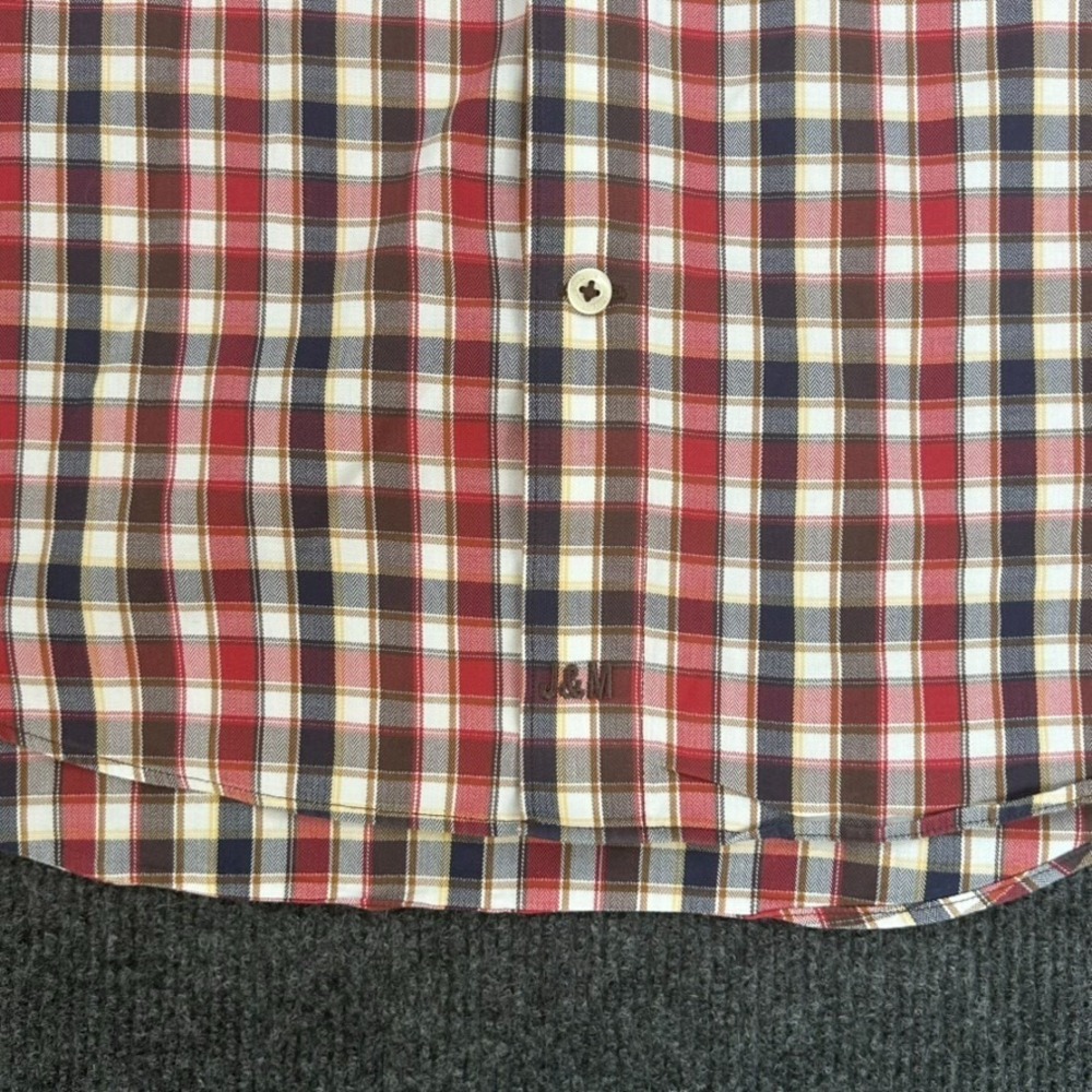 Johnston & Murphy Men's Shirt Large Tailored Fit Long Sleeve Button Red Plaid - Picture 5 of 16